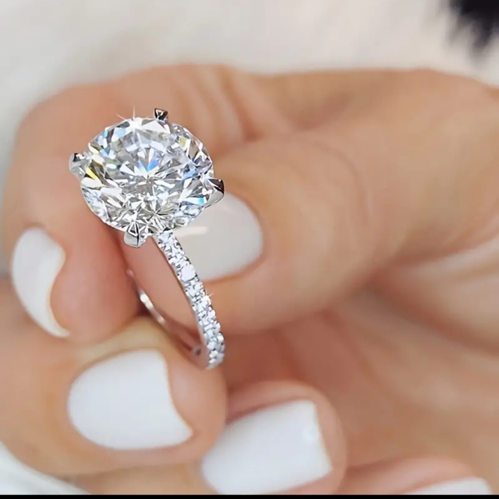 Certified 2ct Round Moissanite White Gold Ring - Picture 7 of 11